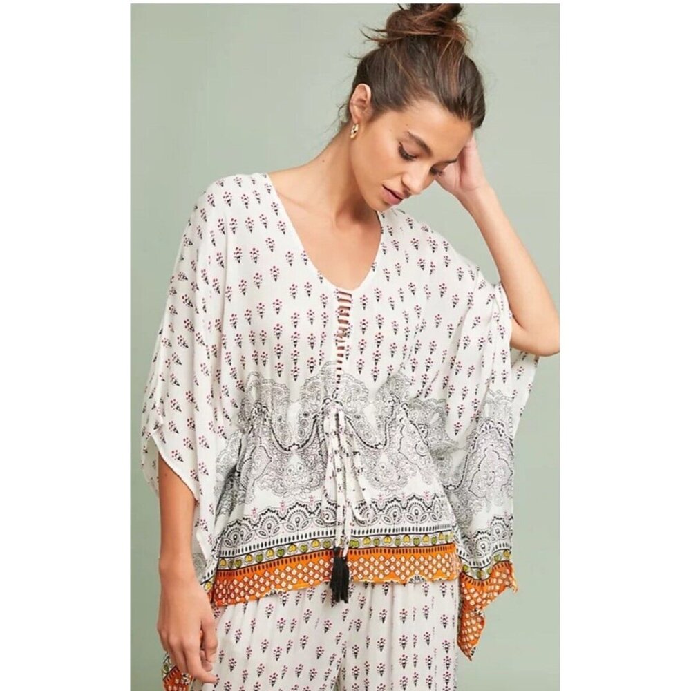 Anthropologie RAGA Top Boho Global Print Peasant Blouse NWT Small Indie Festival